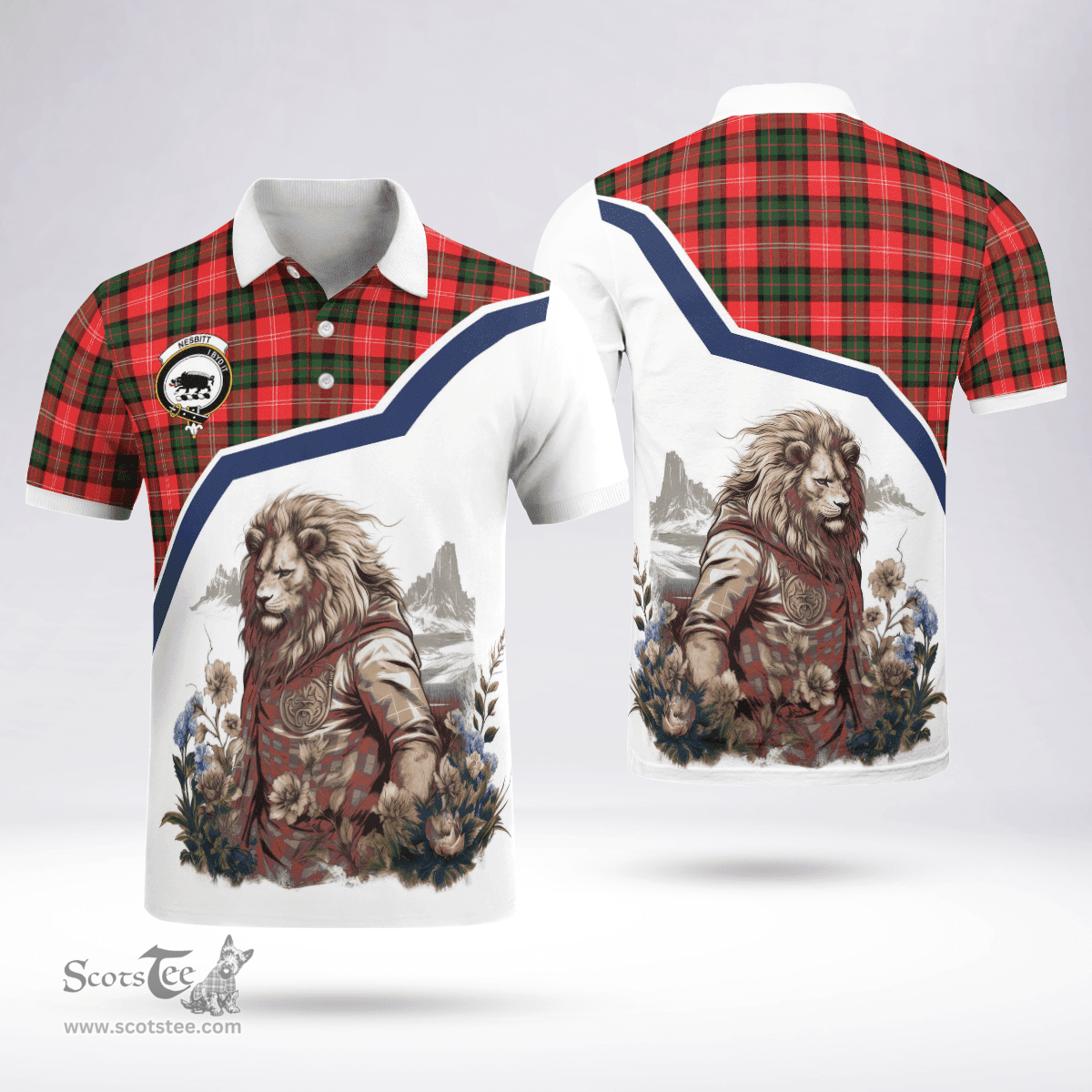 Scottish Nesbitt Clan Badge Tartan Warrior Lion Polo Shirt - Tartan Plaid Polo Shirt Scottish Plaid Tartan Plaid - ScotsTee - scotstee.com