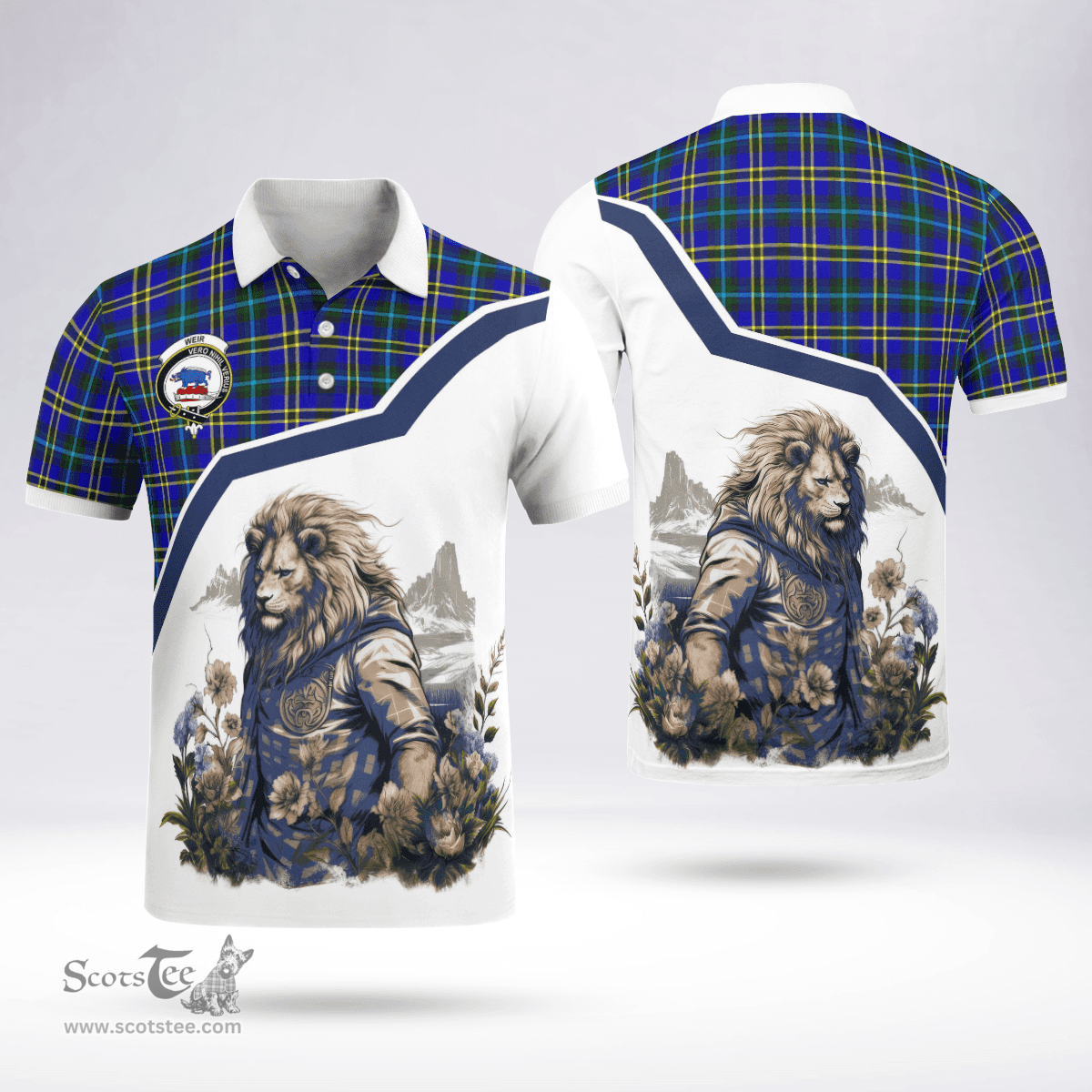 Scottish Weir Clan Badge Tartan Warrior Lion Polo Shirt - Tartan Plaid Polo Shirt Scottish Plaid Tartan Plaid - ScotsTee - scotstee.com