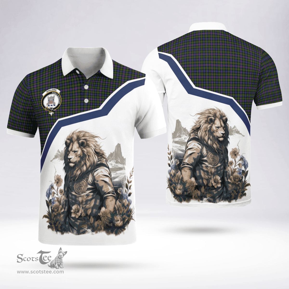 Scottish Spalding Clan Badge Tartan Warrior Lion Polo Shirt - Tartan Plaid Polo Shirt Scottish Plaid Tartan Plaid - ScotsTee - scotstee.com