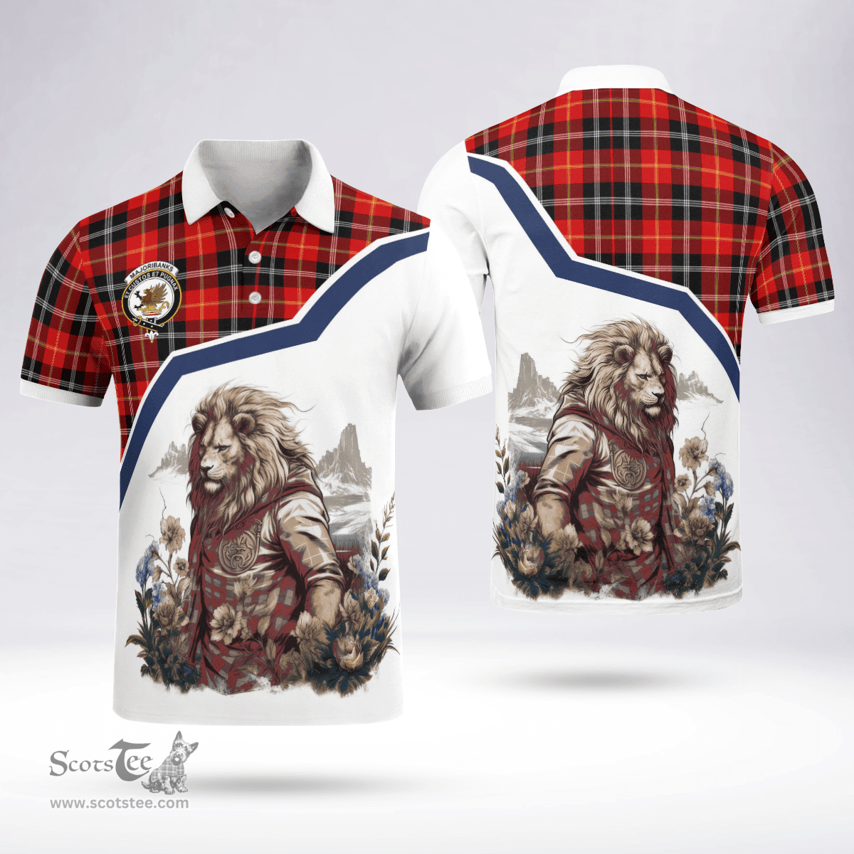 Scottish Majoribanks Clan Badge Tartan Warrior Lion Polo Shirt - Tartan Plaid Polo Shirt Scottish Plaid Tartan Plaid - ScotsTee - scotstee.com