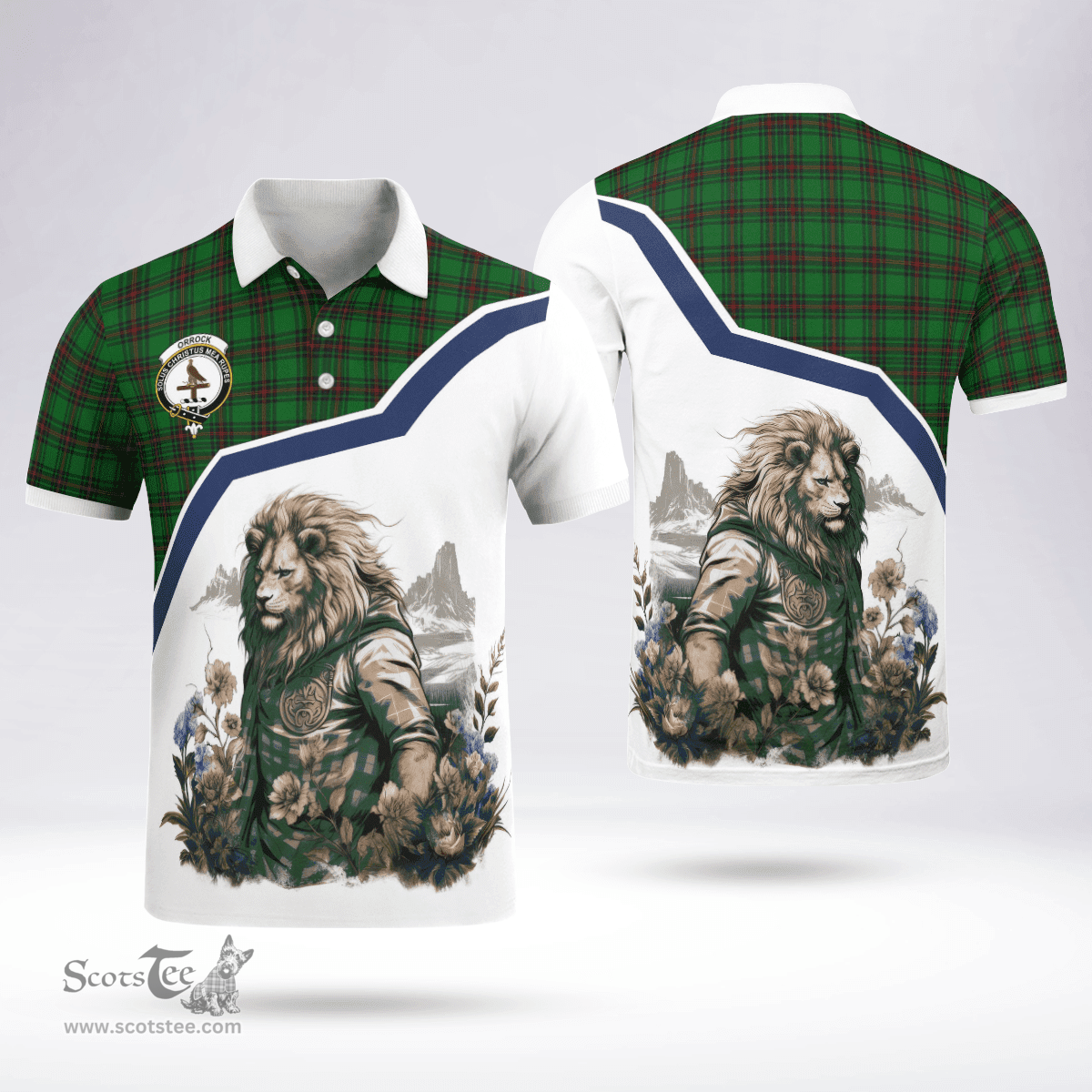 Scottish Orrock Clan Badge Tartan Warrior Lion Polo Shirt - Tartan Plaid Polo Shirt Scottish Plaid Tartan Plaid - ScotsTee - scotstee.com