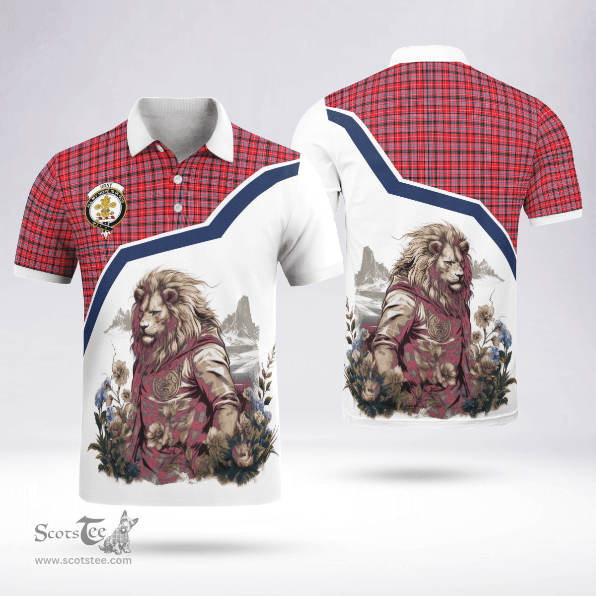 Scottish Udny Clan Badge Tartan Warrior Lion Polo Shirt - Tartan Plaid Polo Shirt Scottish Plaid Tartan Plaid - ScotsTee - scotstee.com