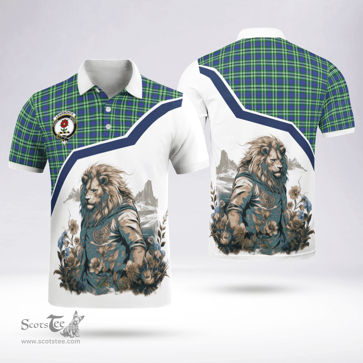 Scottish Learmonth Clan Badge Tartan Warrior Lion Polo Shirt - Tartan Plaid Polo Shirt Scottish Plaid Tartan Plaid - ScotsTee - scotstee.com