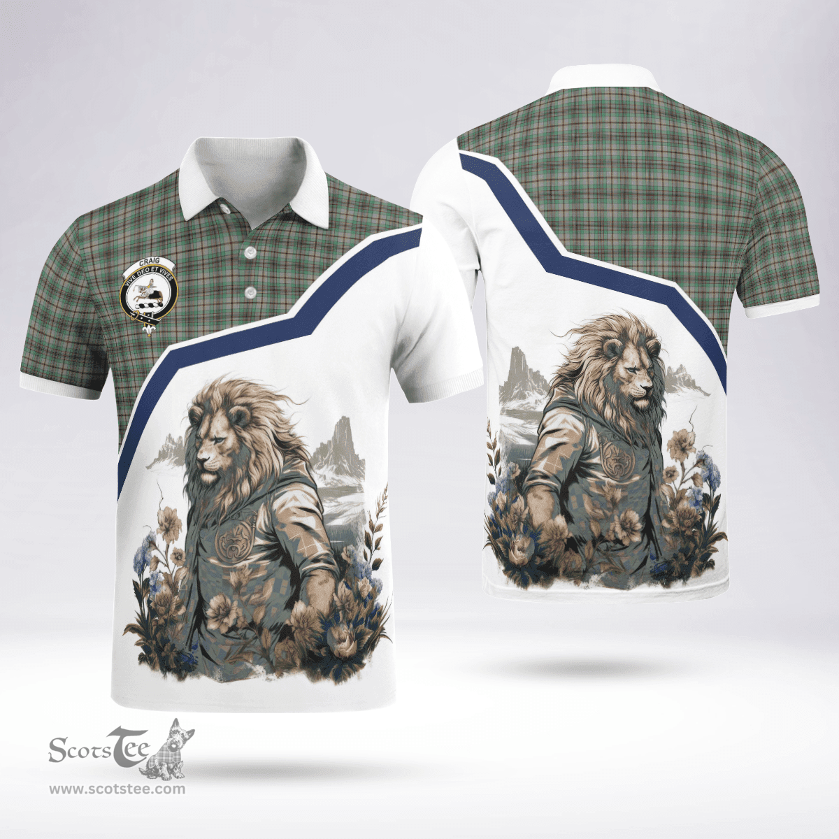 Scottish Craig Clan Badge Tartan Warrior Lion Polo Shirt - Tartan Plaid Polo Shirt Scottish Plaid Tartan Plaid - ScotsTee - scotstee.com