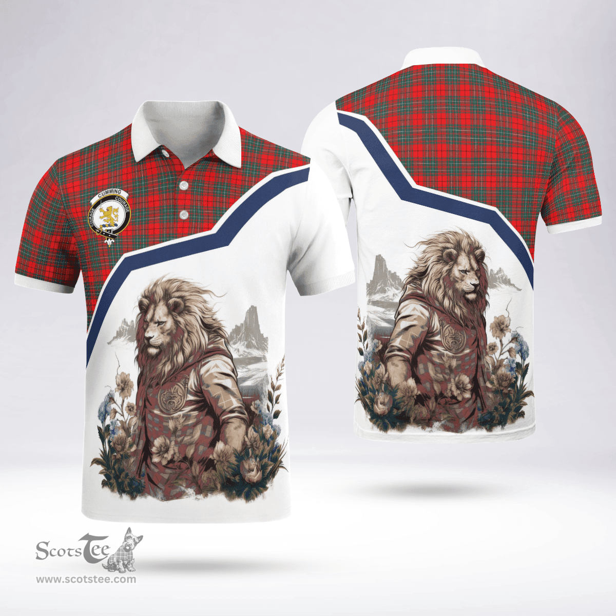 Scottish Cumming Clan Badge Tartan Warrior Lion Polo Shirt - Tartan Plaid Polo Shirt Scottish Plaid Tartan Plaid - ScotsTee - scotstee.com