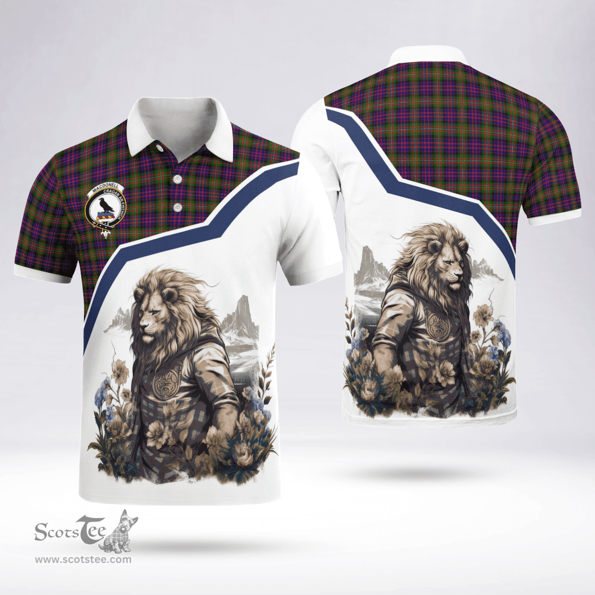 Scottish Macdonell Of Glengarry Clan Badge Tartan Warrior Lion Polo Shirt - Tartan Plaid Polo Shirt Scottish Plaid Tartan Plaid - ScotsTee - scotstee.com