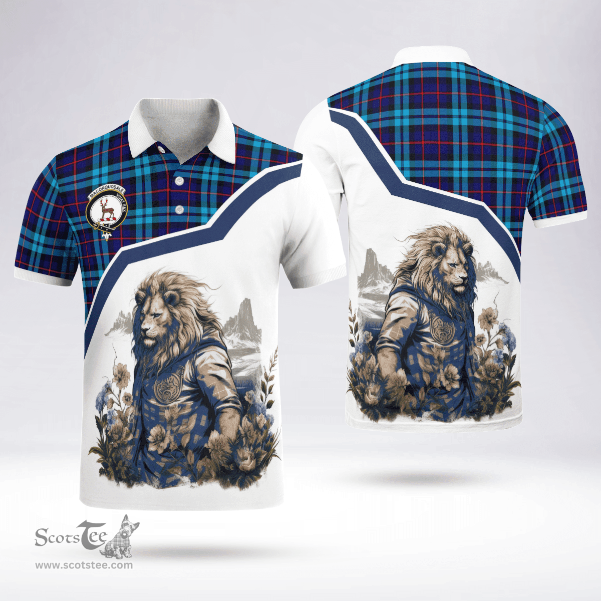 Scottish Maccorquodale Clan Badge Tartan Warrior Lion Polo Shirt - Tartan Plaid Polo Shirt Scottish Plaid Tartan Plaid - ScotsTee - scotstee.com