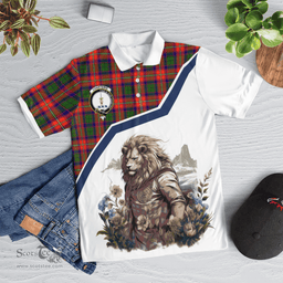 Scottish Charteris Earls Of Wemyss Clan Badge Tartan Warrior Lion Polo Shirt - Tartan Plaid Polo Shirt Scottish Plaid Tartan Plaid - ScotsTee - scotstee.com