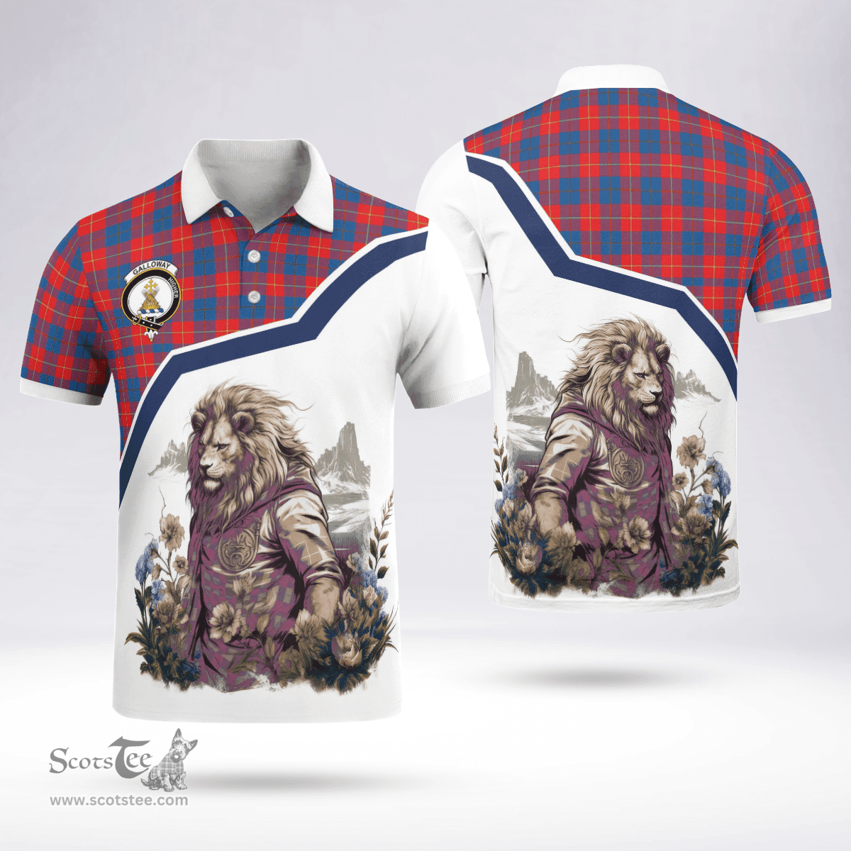 Scottish Galloway Clan Badge Tartan Warrior Lion Polo Shirt - Tartan Plaid Polo Shirt Scottish Plaid Tartan Plaid - ScotsTee - scotstee.com