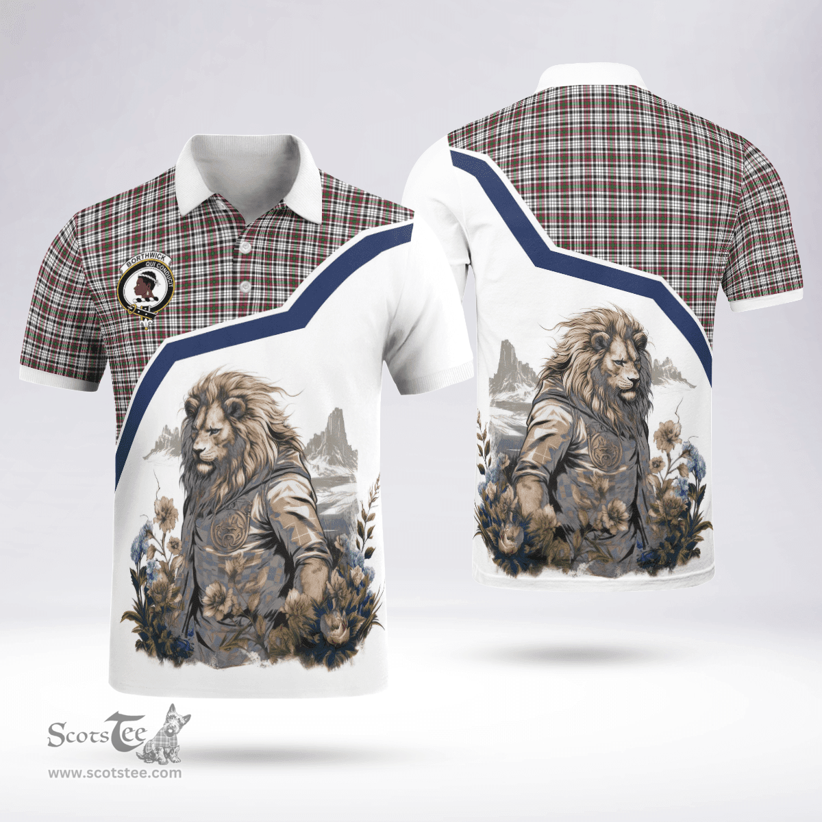 Scottish Borthwick Clan Badge Tartan Warrior Lion Polo Shirt - Tartan Plaid Polo Shirt Scottish Plaid Tartan Plaid - ScotsTee - scotstee.com