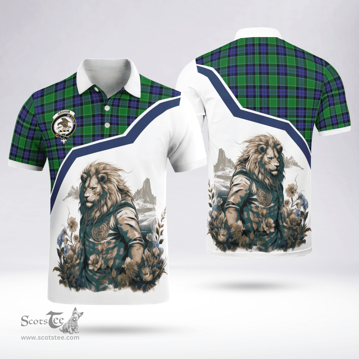 Scottish Graham Clan Badge Tartan Warrior Lion Polo Shirt - Tartan Plaid Polo Shirt Scottish Plaid Tartan Plaid - ScotsTee - scotstee.com