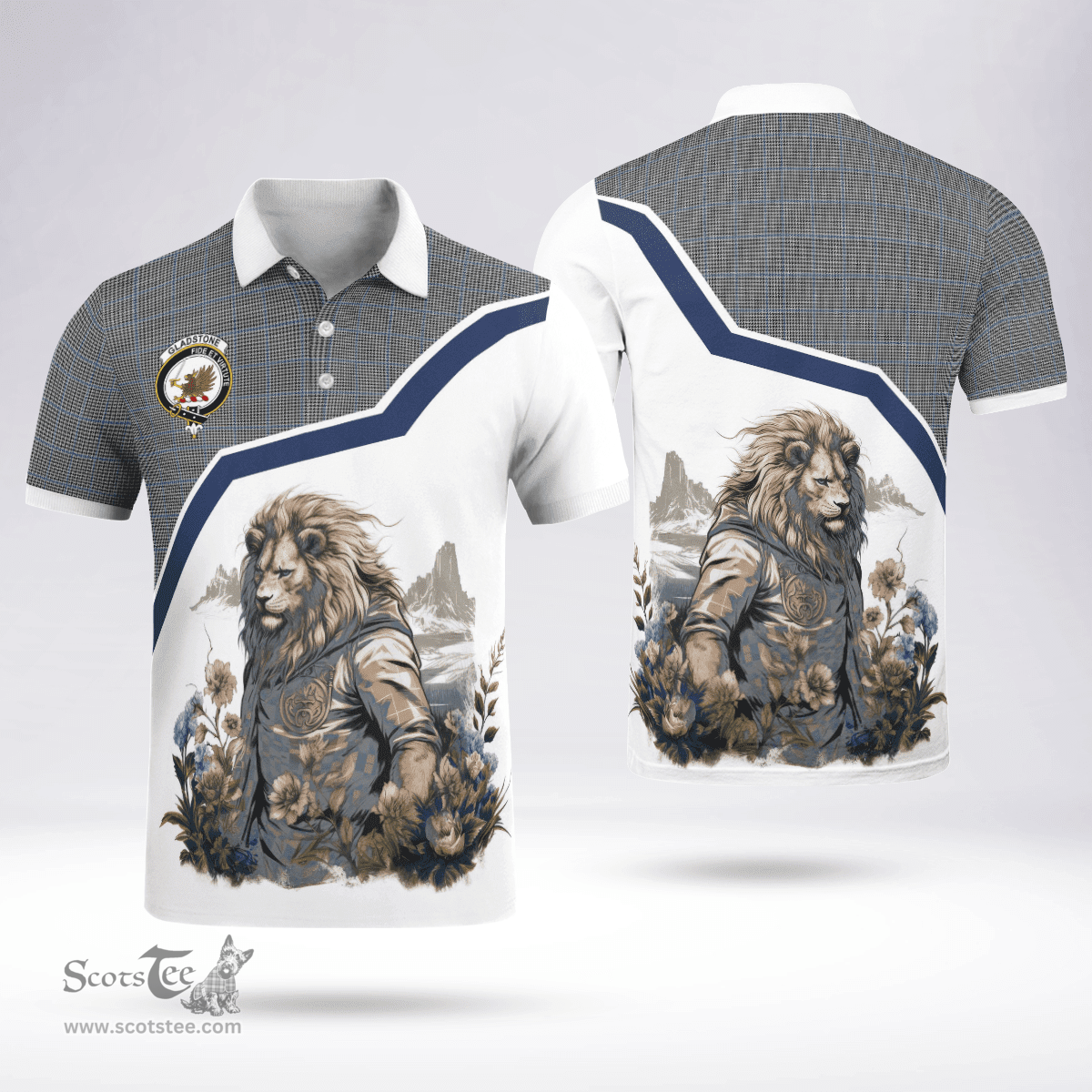 Scottish Gladstone Clan Badge Tartan Warrior Lion Polo Shirt - Tartan Plaid Polo Shirt Scottish Plaid Tartan Plaid - ScotsTee - scotstee.com