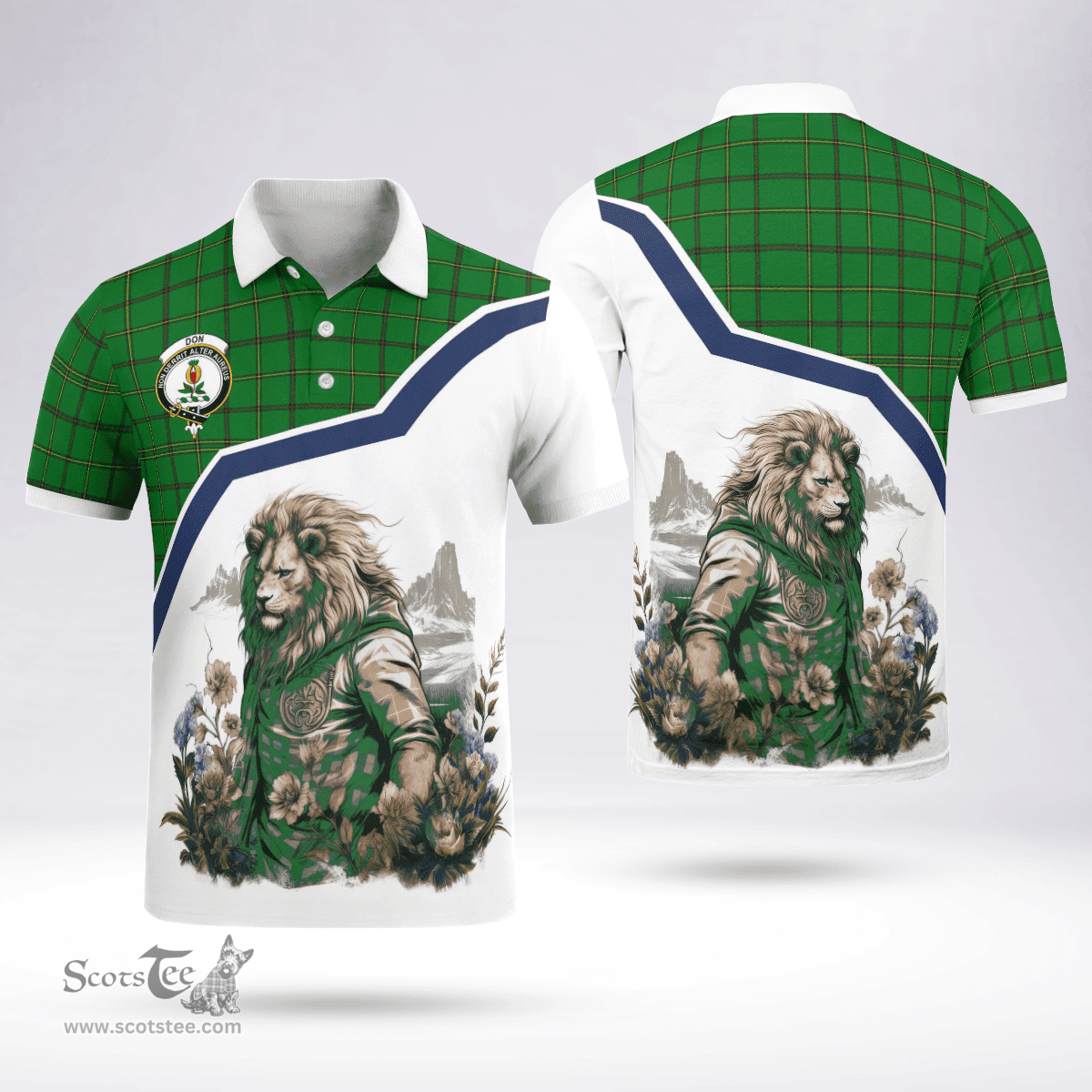 Scottish Don Clan Badge Tartan Warrior Lion Polo Shirt - Tartan Plaid Polo Shirt Scottish Plaid Tartan Plaid - ScotsTee - scotstee.com