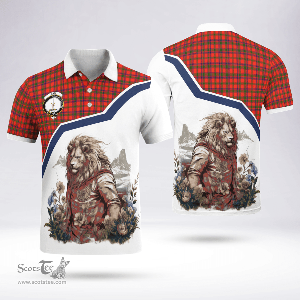 Scottish Bain Clan Badge Tartan Warrior Lion Polo Shirt - Tartan Plaid Polo Shirt Scottish Plaid Tartan Plaid - ScotsTee - scotstee.com