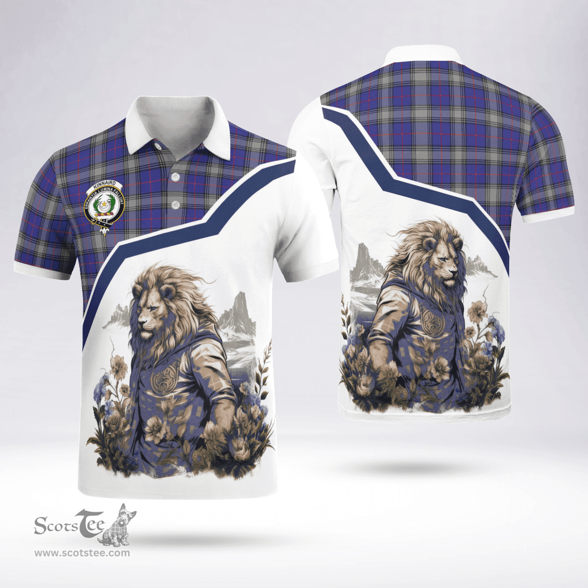Scottish Kinnaird Clan Badge Tartan Warrior Lion Polo Shirt - Tartan Plaid Polo Shirt Scottish Plaid Tartan Plaid - ScotsTee - scotstee.com