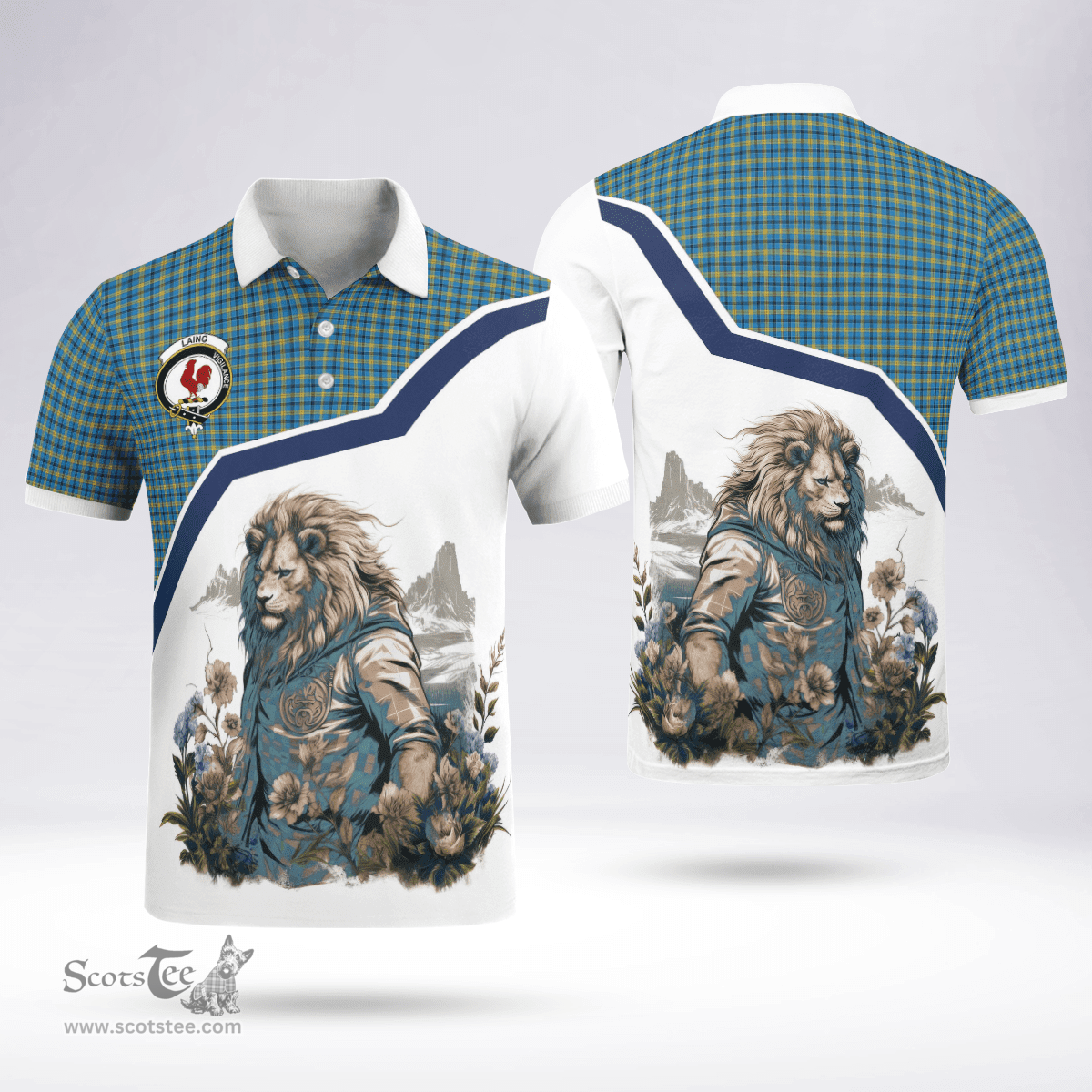 Scottish Laing Clan Badge Tartan Warrior Lion Polo Shirt - Tartan Plaid Polo Shirt Scottish Plaid Tartan Plaid - ScotsTee - scotstee.com