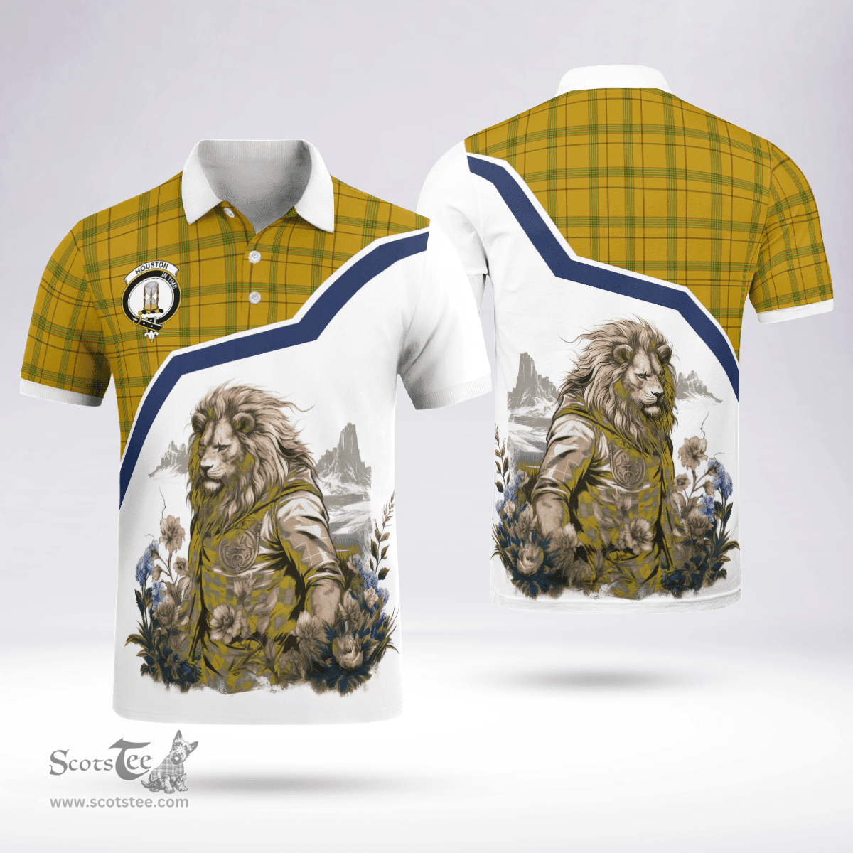 Scottish Houston Clan Badge Tartan Warrior Lion Polo Shirt - Tartan Plaid Polo Shirt Scottish Plaid Tartan Plaid - ScotsTee - scotstee.com