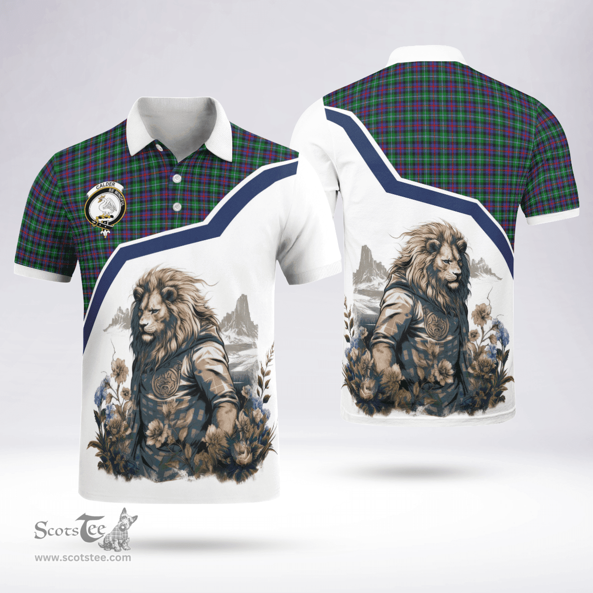 Scottish Calder Calder-campbell Clan Badge Tartan Warrior Lion Polo Shirt - Tartan Plaid Polo Shirt Scottish Plaid Tartan Plaid - ScotsTee - scotstee.com