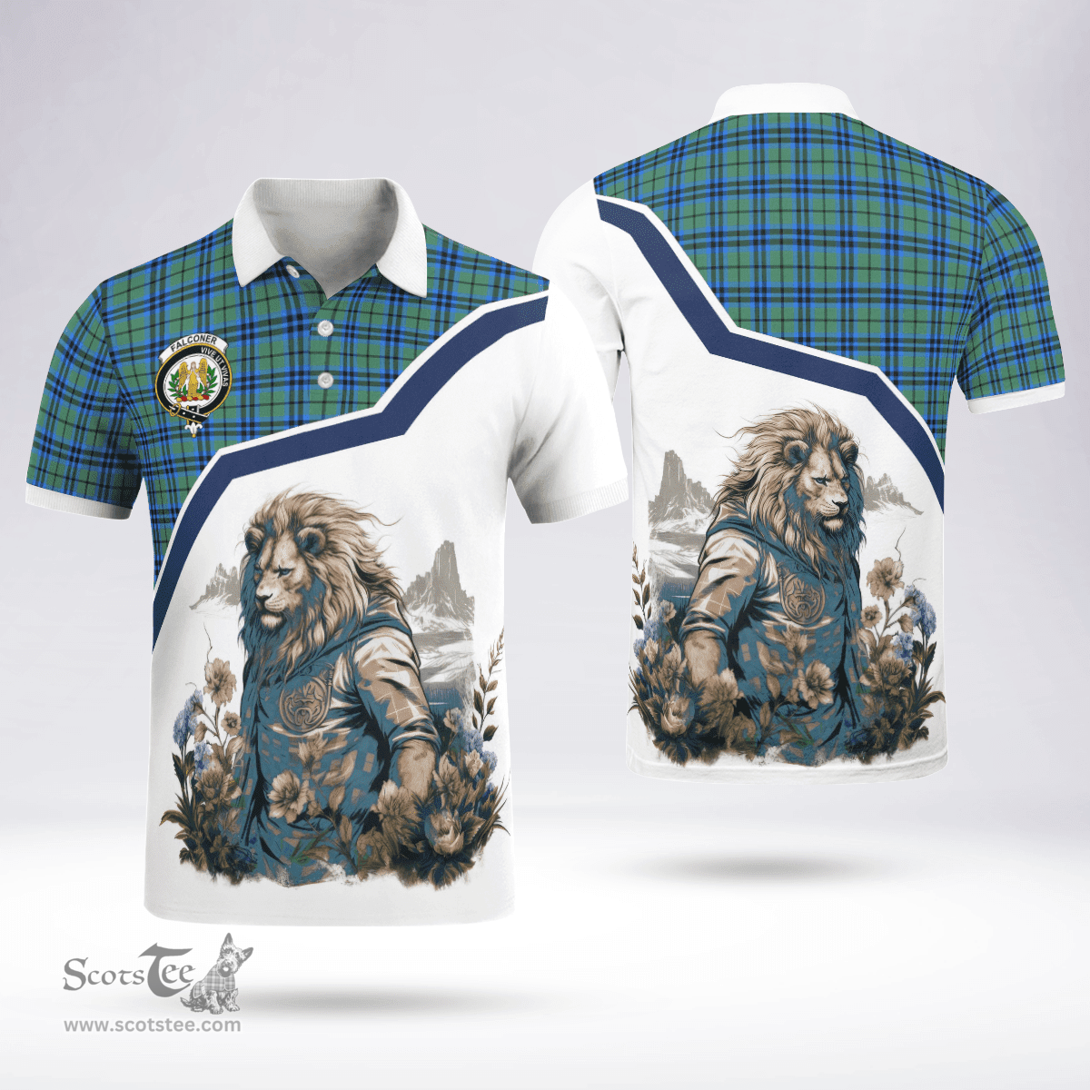 Scottish Falconer Clan Badge Tartan Warrior Lion Polo Shirt - Tartan Plaid Polo Shirt Scottish Plaid Tartan Plaid - ScotsTee - scotstee.com