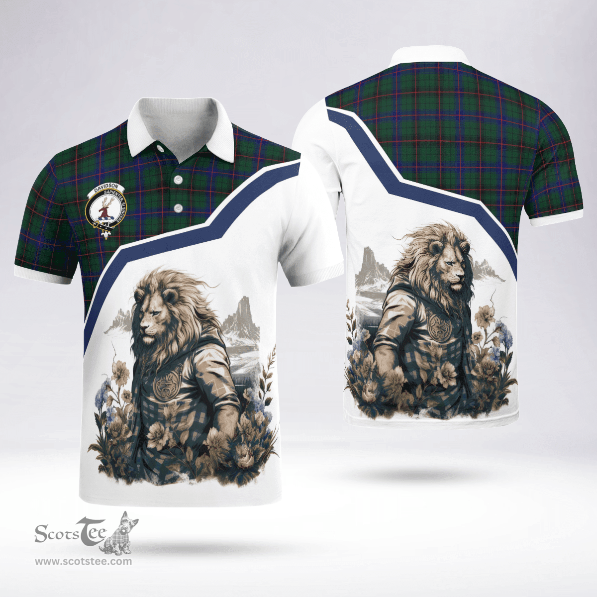 Scottish Davidson Clan Badge Tartan Warrior Lion Polo Shirt - Tartan Plaid Polo Shirt Scottish Plaid Tartan Plaid - ScotsTee - scotstee.com