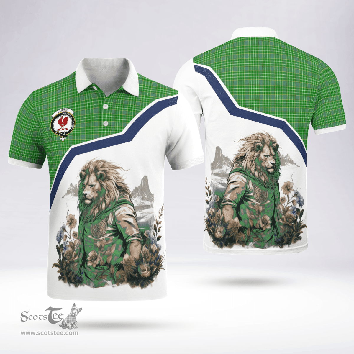 Scottish Currie Or Curry Clan Badge Tartan Warrior Lion Polo Shirt - Tartan Plaid Polo Shirt Scottish Plaid Tartan Plaid - ScotsTee - scotstee.com