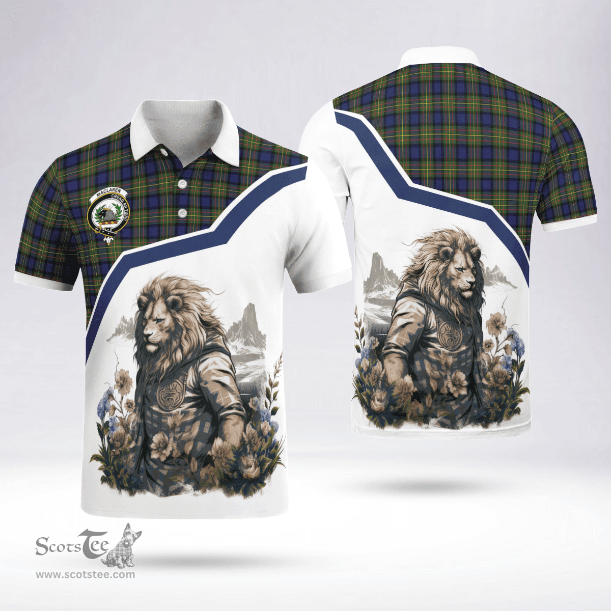 Scottish Maclaren Clan Badge Tartan Warrior Lion Polo Shirt - Tartan Plaid Polo Shirt Scottish Plaid Tartan Plaid - ScotsTee - scotstee.com