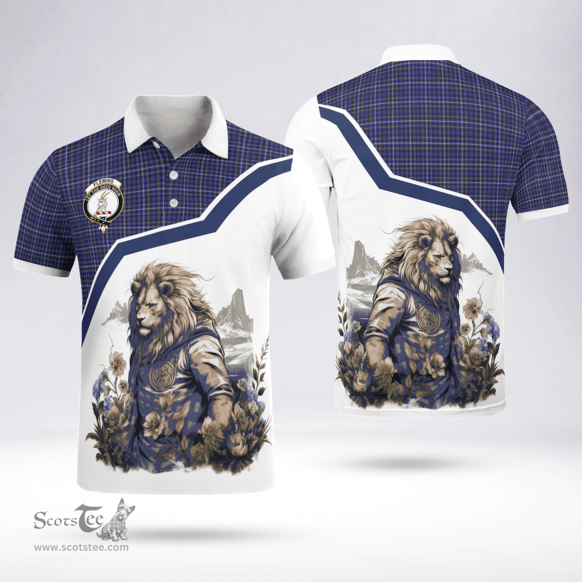 Scottish Fleming Clan Badge Tartan Warrior Lion Polo Shirt - Tartan Plaid Polo Shirt Scottish Plaid Tartan Plaid - ScotsTee - scotstee.com