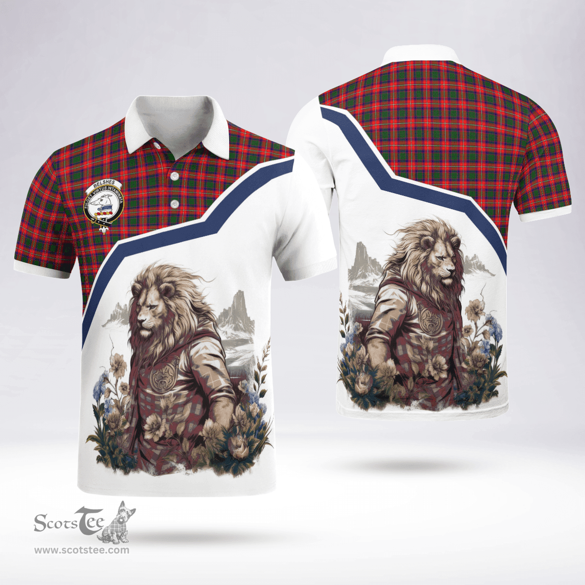 Scottish Belshes Clan Badge Tartan Warrior Lion Polo Shirt - Tartan Plaid Polo Shirt Scottish Plaid Tartan Plaid - ScotsTee - scotstee.com