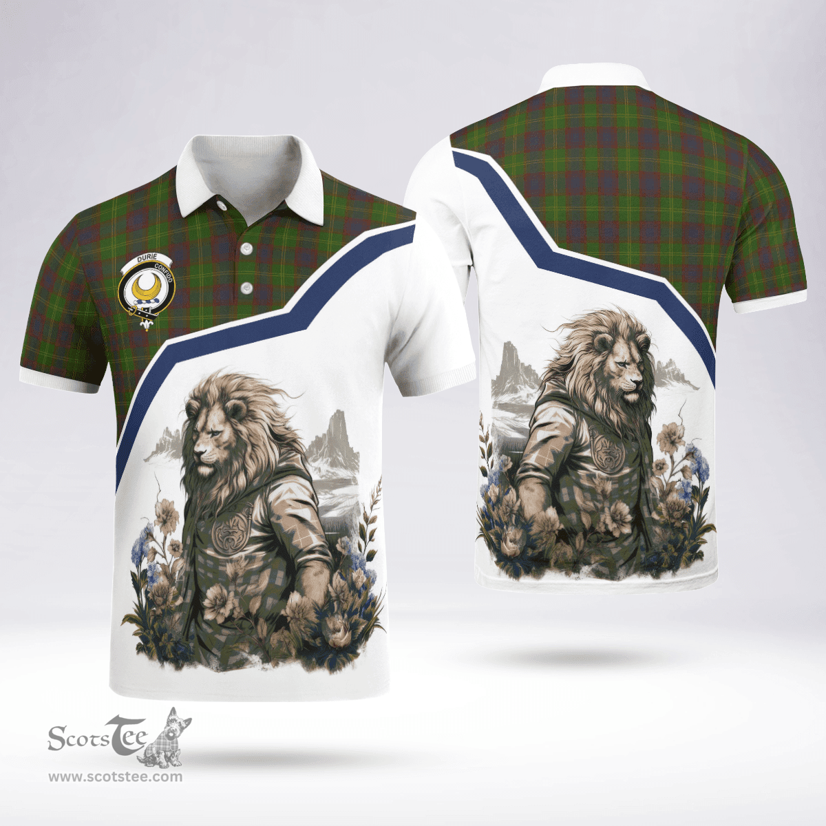 Scottish Durie Clan Badge Tartan Warrior Lion Polo Shirt - Tartan Plaid Polo Shirt Scottish Plaid Tartan Plaid - ScotsTee - scotstee.com