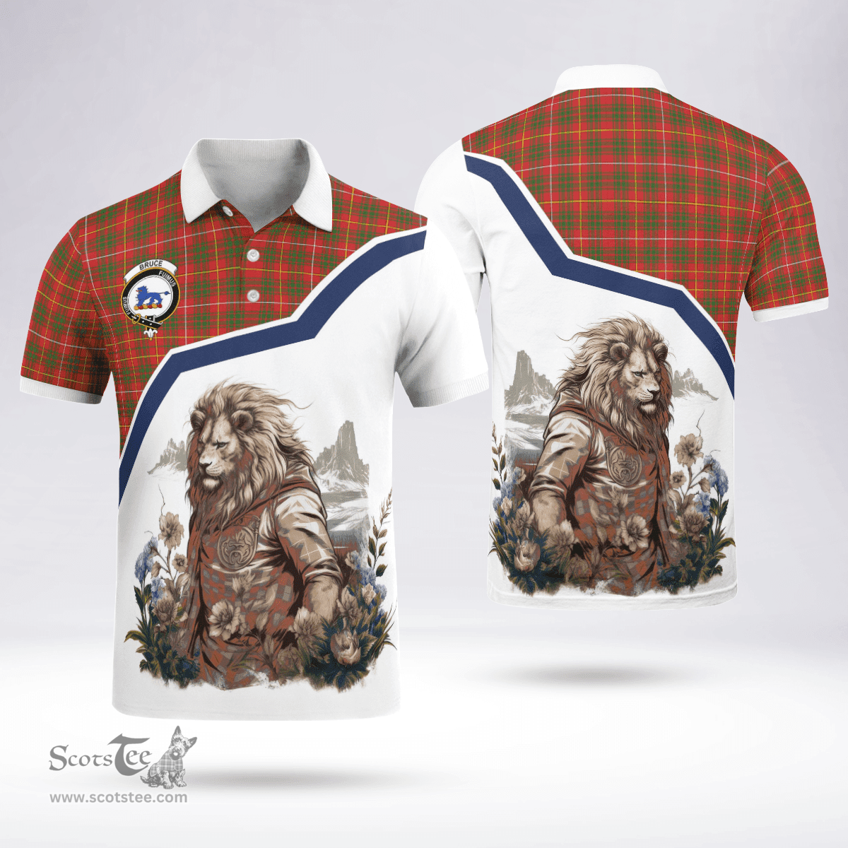 Scottish Bruce Clan Badge Tartan Warrior Lion Polo Shirt - Tartan Plaid Polo Shirt Scottish Plaid Tartan Plaid - ScotsTee - scotstee.com