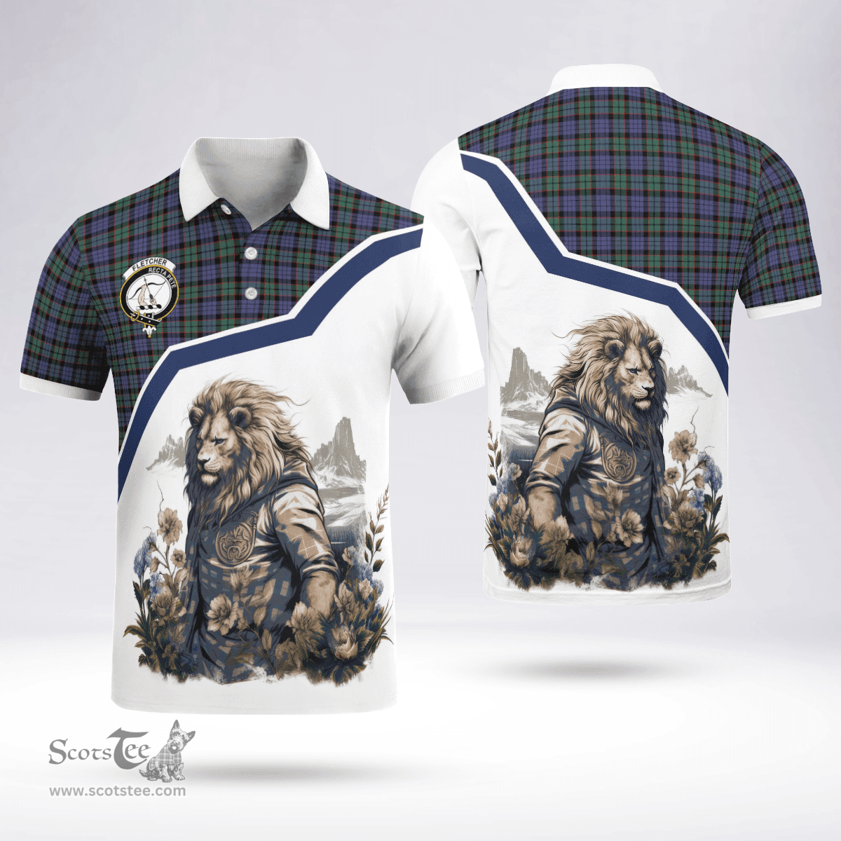 Scottish Fletcher Clan Badge Tartan Warrior Lion Polo Shirt - Tartan Plaid Polo Shirt Scottish Plaid Tartan Plaid - ScotsTee - scotstee.com
