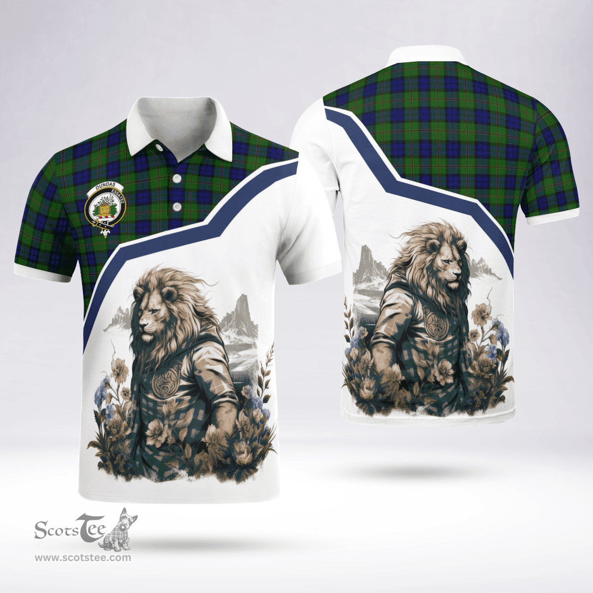 Scottish Dundas Clan Badge Tartan Warrior Lion Polo Shirt - Tartan Plaid Polo Shirt Scottish Plaid Tartan Plaid - ScotsTee - scotstee.com
