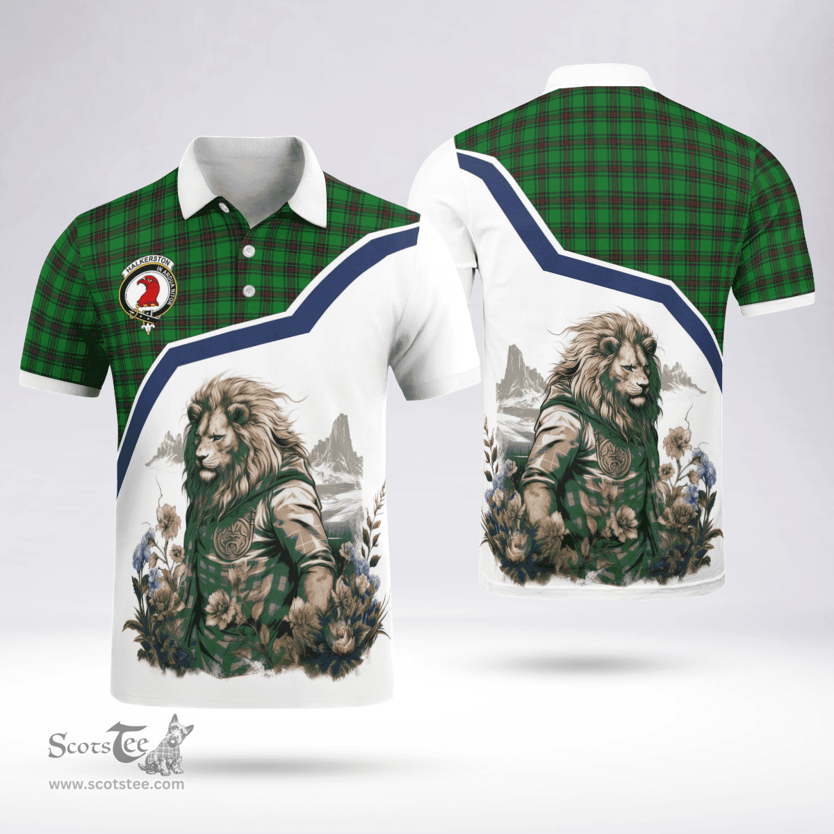 Scottish Halkerston Clan Badge Tartan Warrior Lion Polo Shirt - Tartan Plaid Polo Shirt Scottish Plaid Tartan Plaid - ScotsTee - scotstee.com