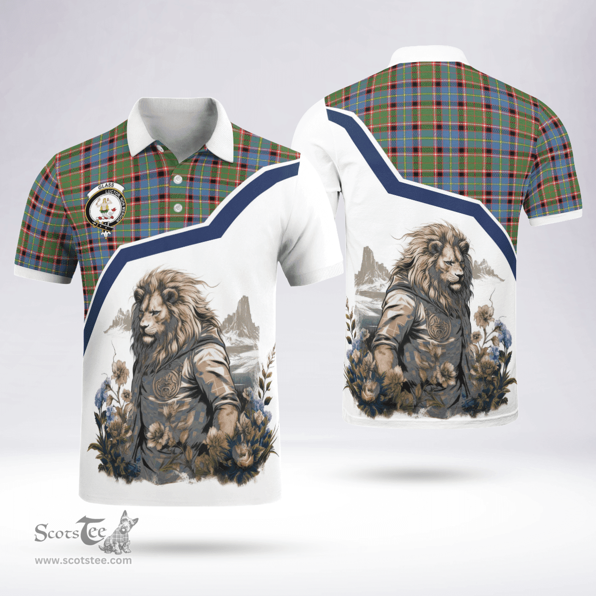 Scottish Glass Clan Badge Tartan Warrior Lion Polo Shirt - Tartan Plaid Polo Shirt Scottish Plaid Tartan Plaid - ScotsTee - scotstee.com