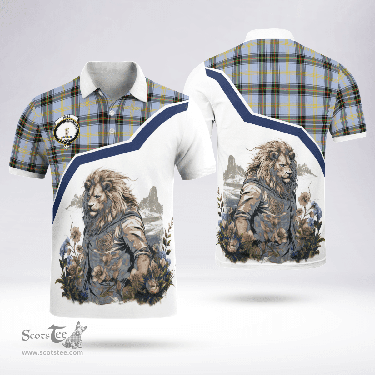 Scottish Bell Clan Badge Tartan Warrior Lion Polo Shirt - Tartan Plaid Polo Shirt Scottish Plaid Tartan Plaid - ScotsTee - scotstee.com
