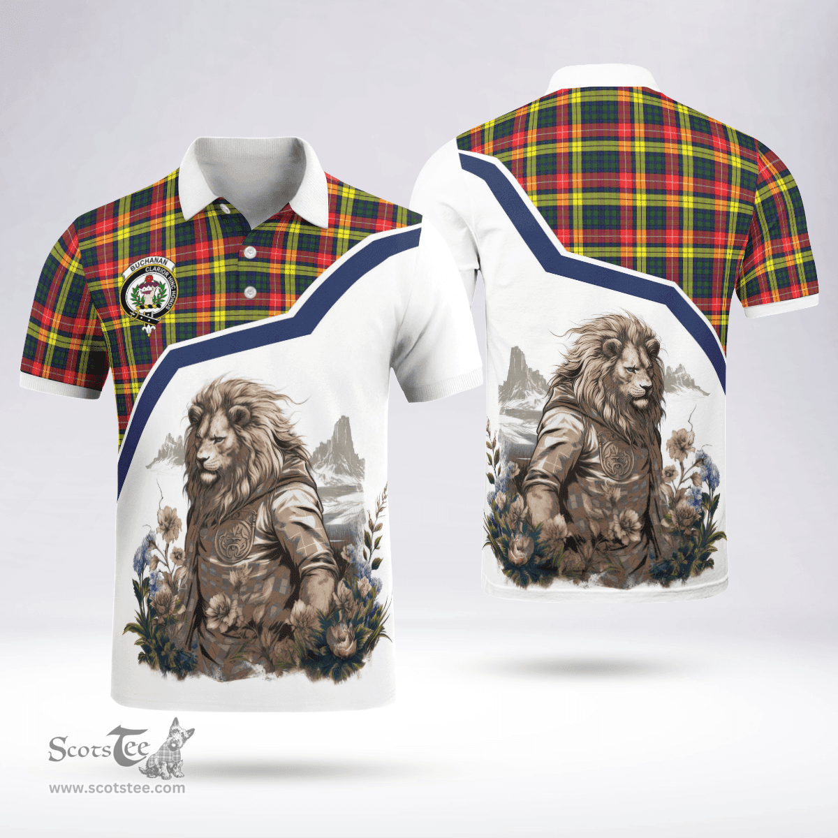 Scottish Buchanan Clan Badge Tartan Warrior Lion Polo Shirt - Tartan Plaid Polo Shirt Scottish Plaid Tartan Plaid - ScotsTee - scotstee.com