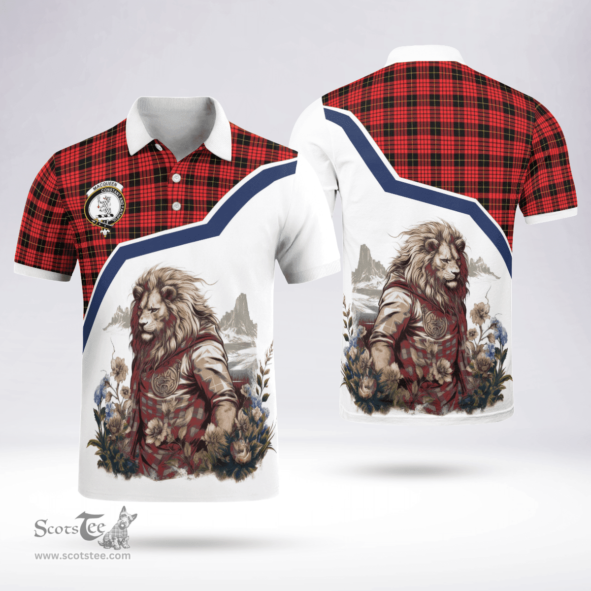 Scottish Macqueen Clan Badge Tartan Warrior Lion Polo Shirt - Tartan Plaid Polo Shirt Scottish Plaid Tartan Plaid - ScotsTee - scotstee.com