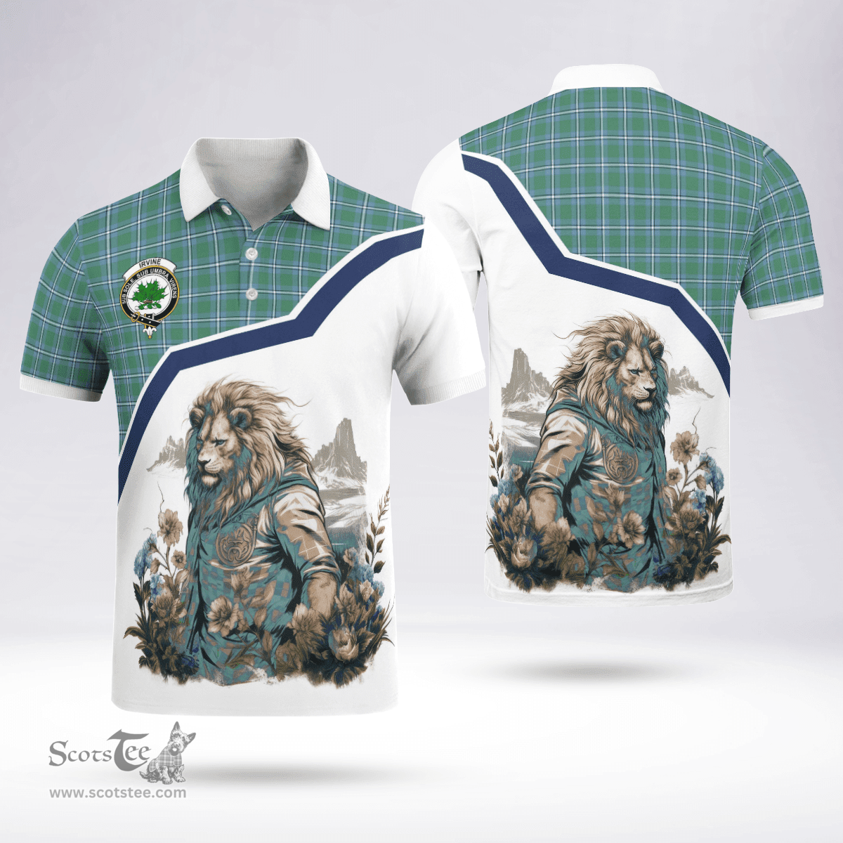 Scottish Irvine Clan Badge Tartan Warrior Lion Polo Shirt - Tartan Plaid Polo Shirt Scottish Plaid Tartan Plaid - ScotsTee - scotstee.com