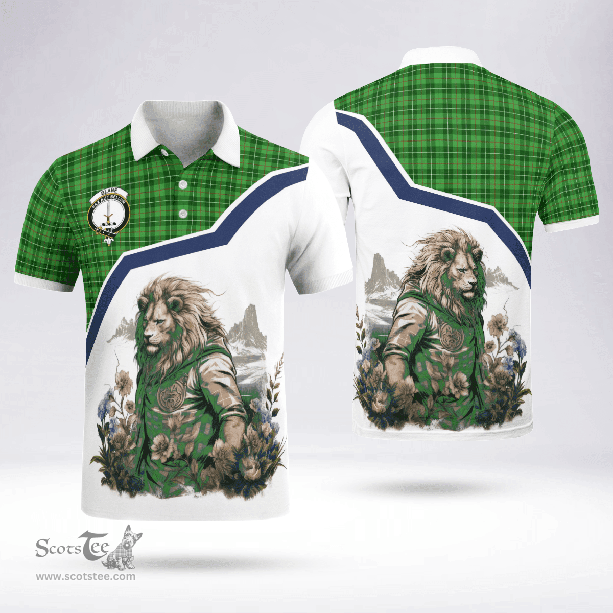 Scottish Blane Clan Badge Tartan Warrior Lion Polo Shirt - Tartan Plaid Polo Shirt Scottish Plaid Tartan Plaid - ScotsTee - scotstee.com