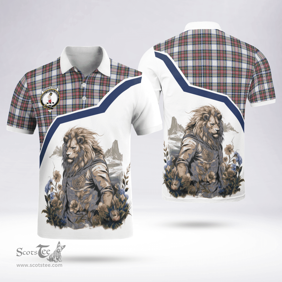 Scottish Dennistoun Clan Badge Tartan Warrior Lion Polo Shirt - Tartan Plaid Polo Shirt Scottish Plaid Tartan Plaid - ScotsTee - scotstee.com
