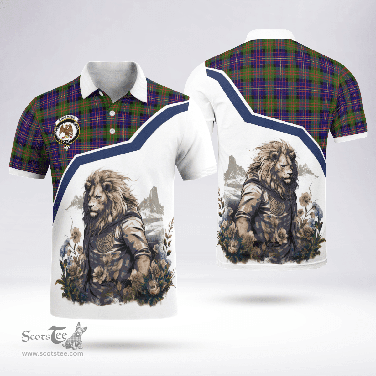 Scottish Chalmers Balnacraig Clan Badge Tartan Warrior Lion Polo Shirt - Tartan Plaid Polo Shirt Scottish Plaid Tartan Plaid - ScotsTee - scotstee.com