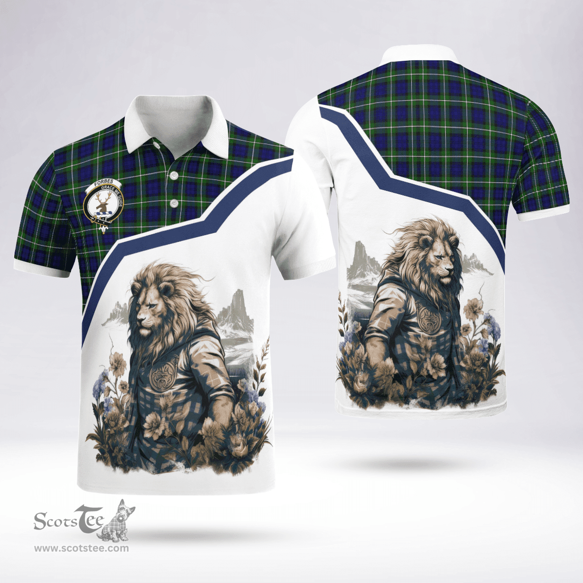 Scottish Forbes Clan Badge Tartan Warrior Lion Polo Shirt - Tartan Plaid Polo Shirt Scottish Plaid Tartan Plaid - ScotsTee - scotstee.com