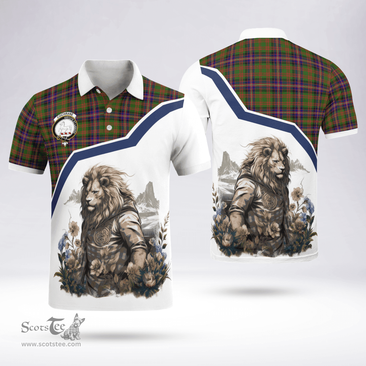 Scottish Cochrane Clan Badge Tartan Warrior Lion Polo Shirt - Tartan Plaid Polo Shirt Scottish Plaid Tartan Plaid - ScotsTee - scotstee.com