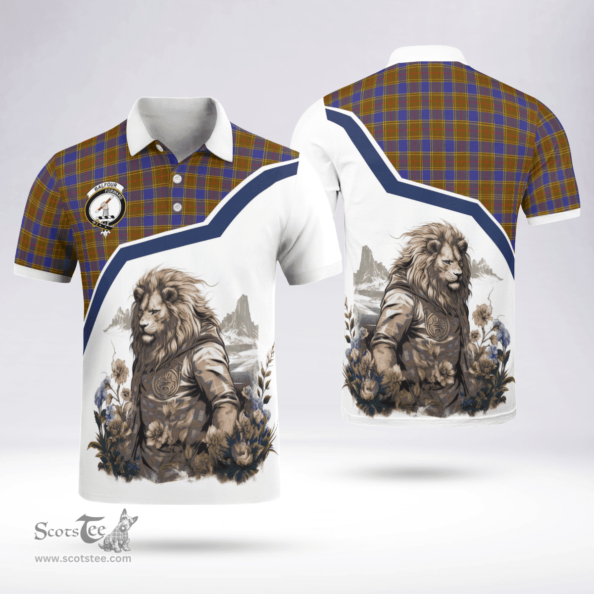 Scottish Balfour Clan Badge Tartan Warrior Lion Polo Shirt - Tartan Plaid Polo Shirt Scottish Plaid Tartan Plaid - ScotsTee - scotstee.com