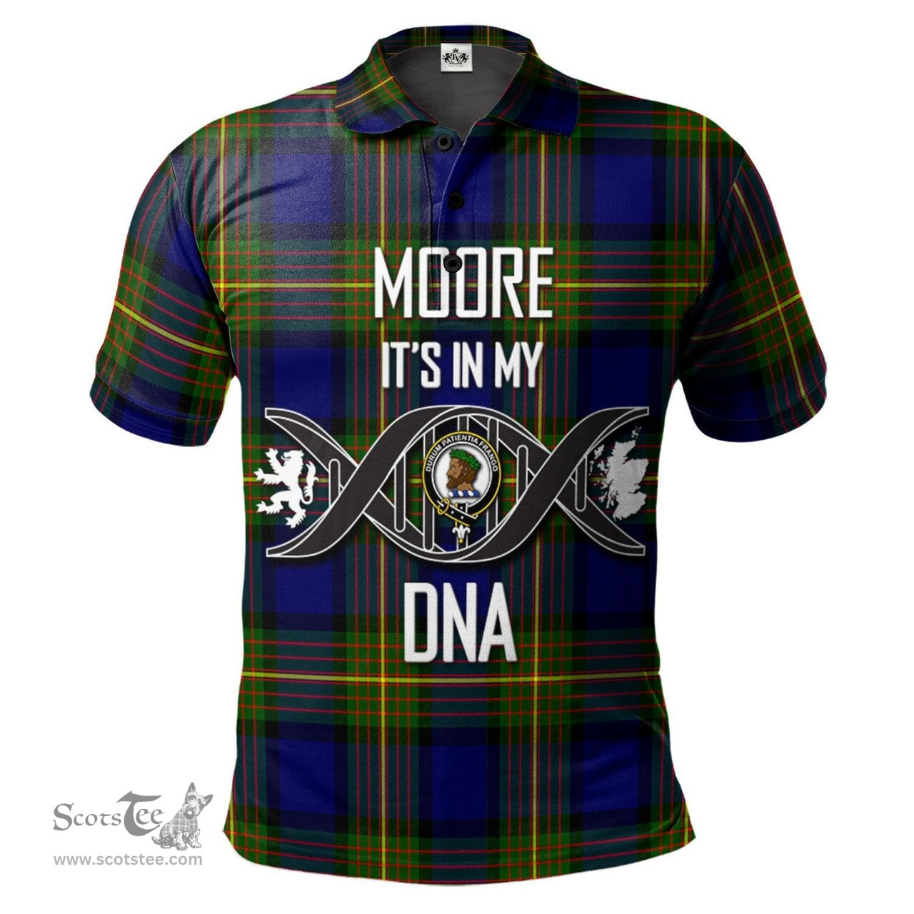 Scottish Moore Clan It's In My DNA - DNA In Me Crest Tartan Polo Shirt Scottish Plaid Tartan Plaid - ScotsTee - scotstee.com