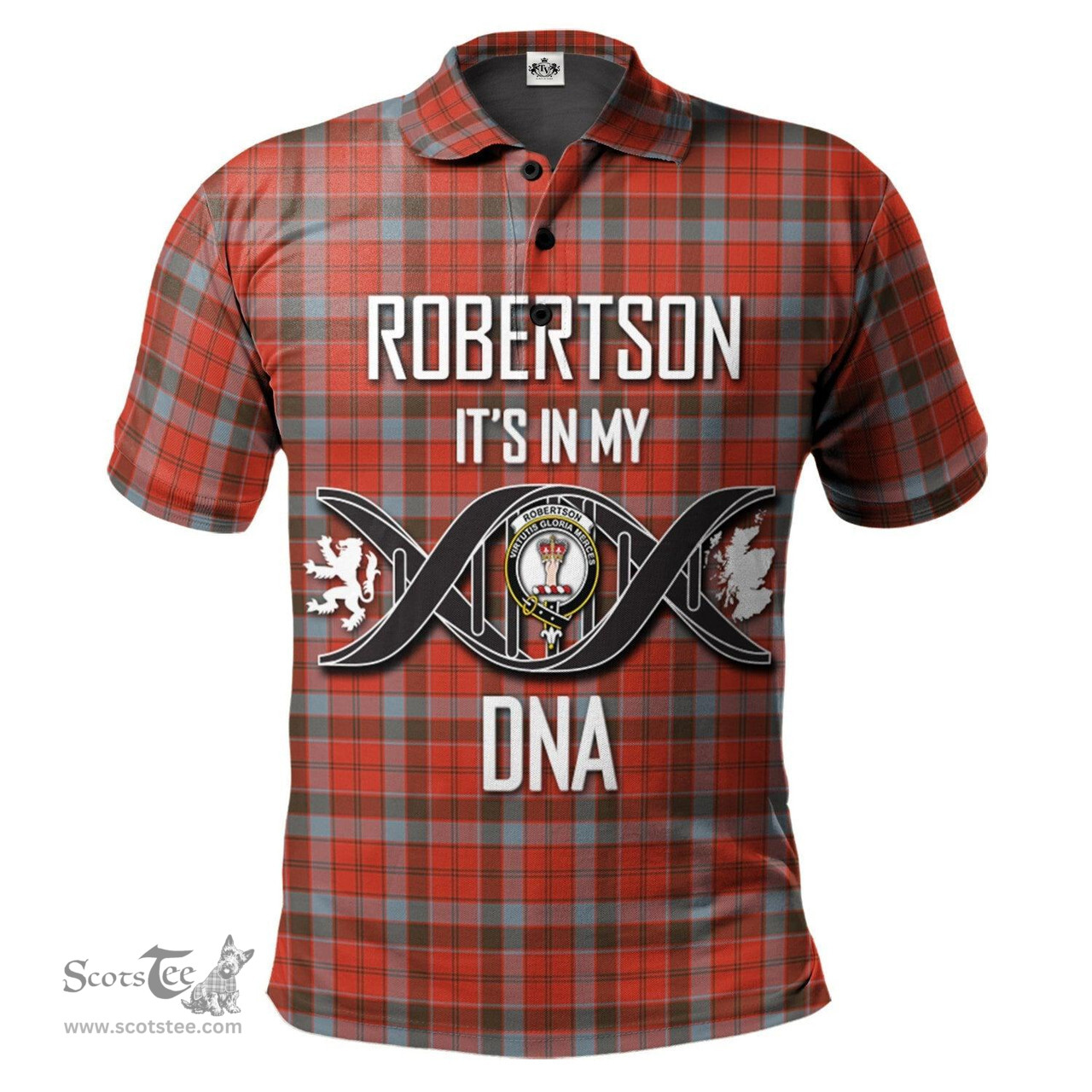Scottish Robertson Weathered Clan It's In My DNA - DNA In Me Crest Tartan Polo Shirt Scottish Plaid Tartan Plaid - ScotsTee - scotstee.com