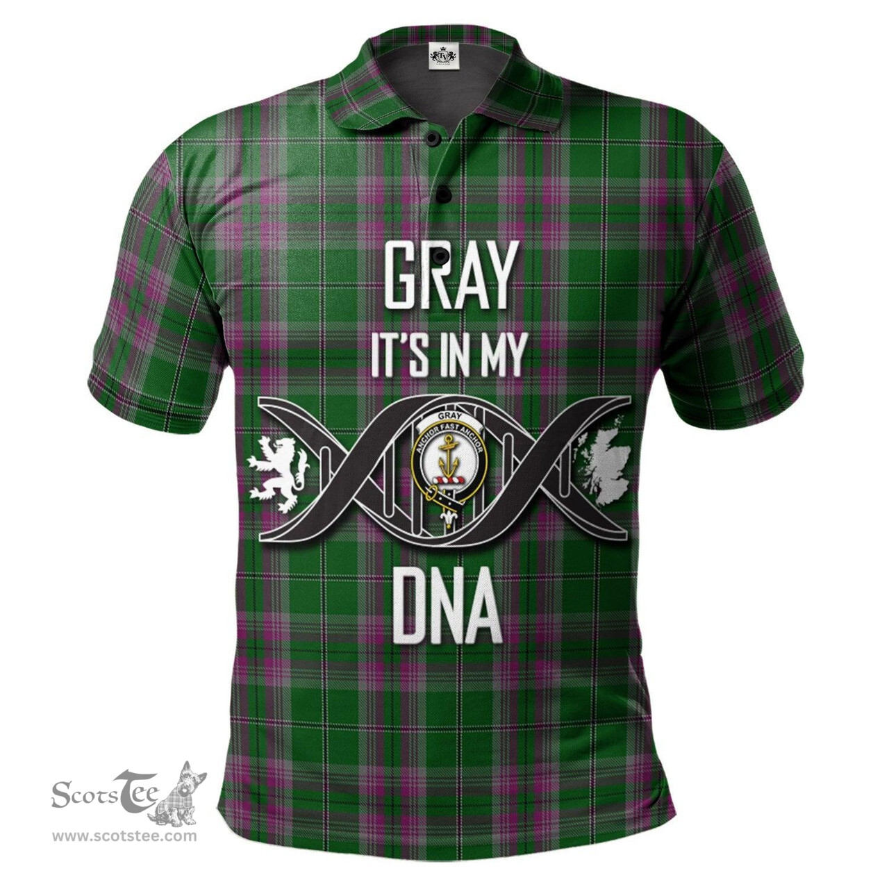 Scottish Gray Hunting Clan It's In My DNA - DNA In Me Crest Tartan Polo Shirt Scottish Plaid Tartan Plaid - ScotsTee - scotstee.com