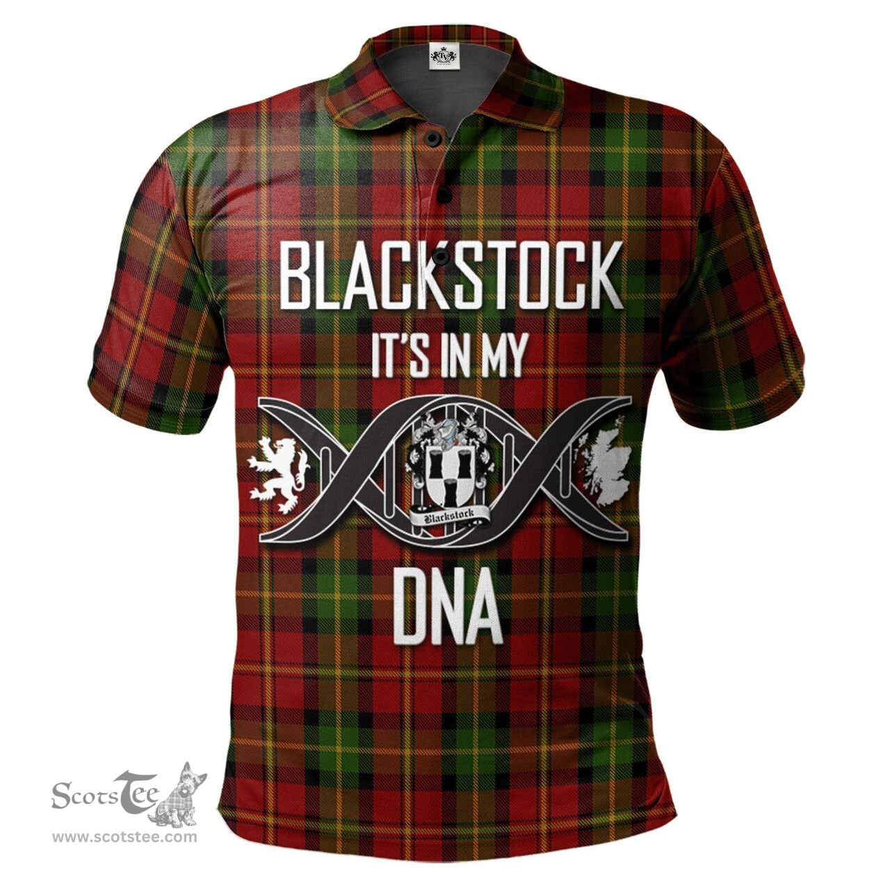 Scottish Blackstock Red Dress Clan It's In My DNA - DNA In Me Crest Tartan Polo Shirt Scottish Plaid Tartan Plaid - ScotsTee - scotstee.com