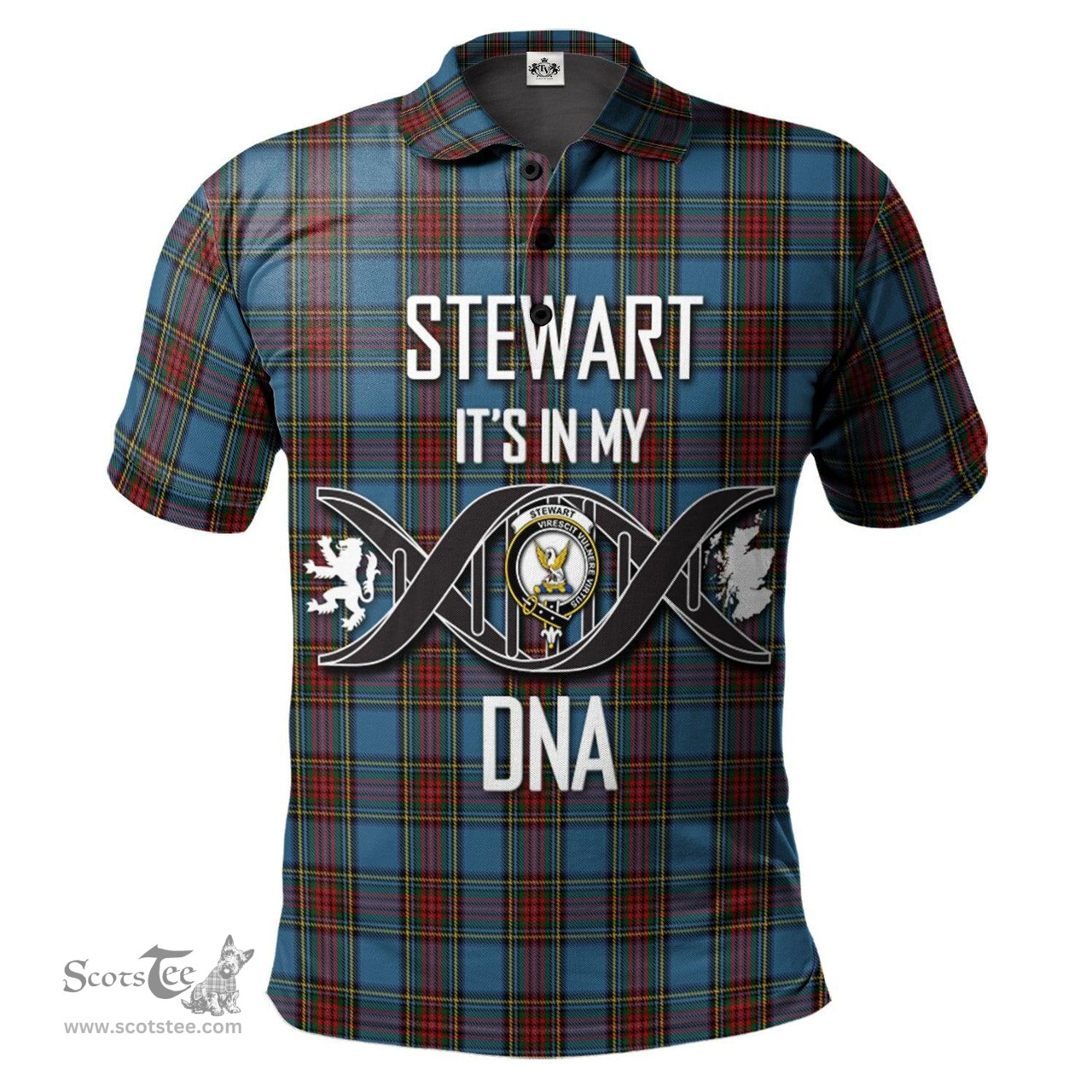 Scottish Stewart Royal Blue Clan It's In My DNA - DNA In Me Crest Tartan Polo Shirt Scottish Plaid Tartan Plaid - ScotsTee - scotstee.com