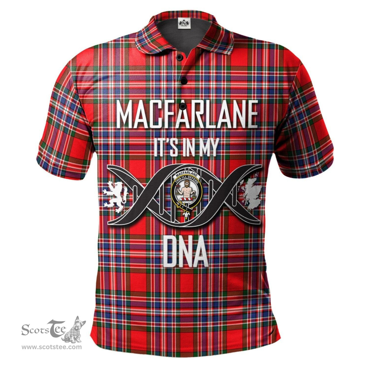Scottish MacFarlane Modern Clan It's In My DNA - DNA In Me Crest Tartan Polo Shirt Scottish Plaid Tartan Plaid - ScotsTee - scotstee.com